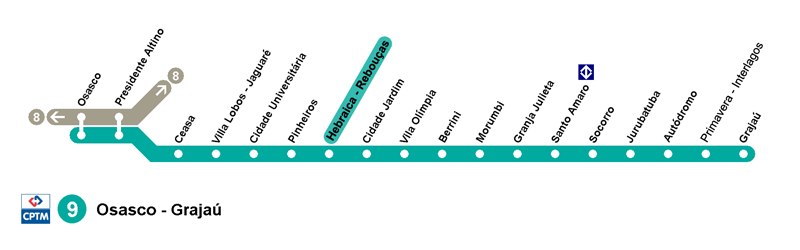 Mapa da Estação Pinheiros - Linha 9 Esmeralda da CPTM
